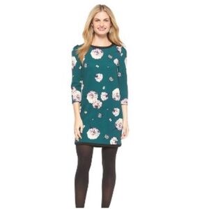 Vintage Xhilaration Floral Teal green puff shoulder mini formal 3/4 sleeve Dress